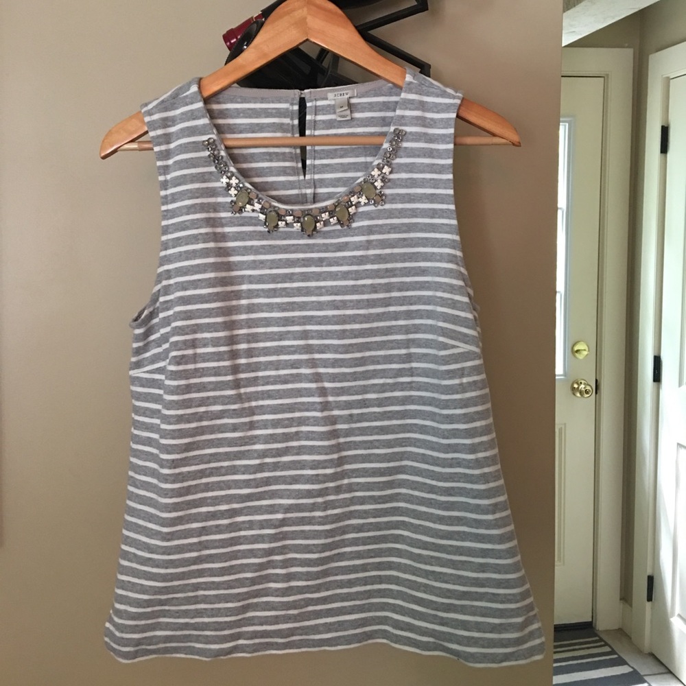 JCrew Grey and White striped tank